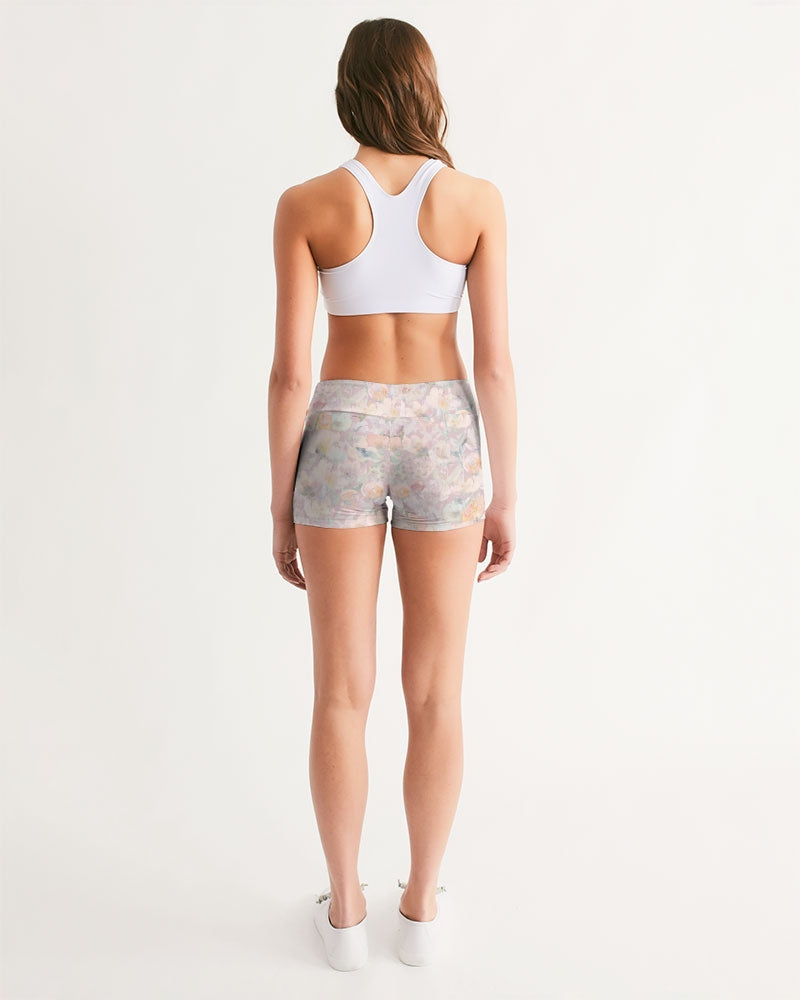 WHISPER FLORAL Women's Mid-Rise Yoga Shorts