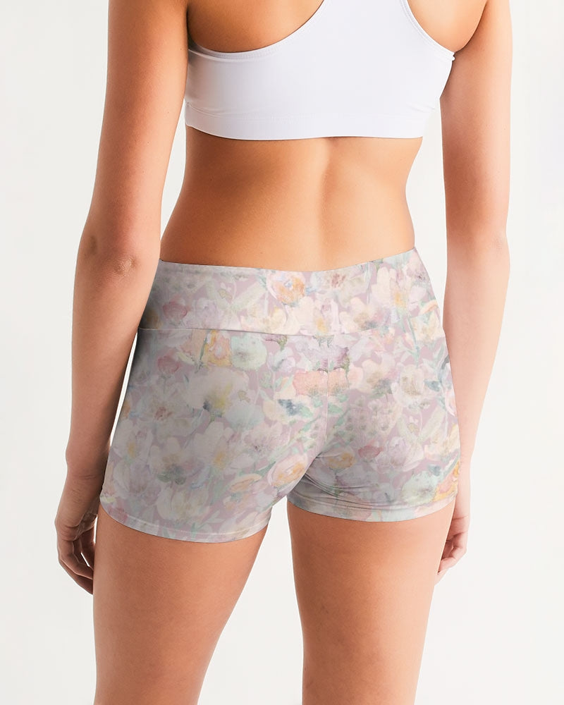 WHISPER FLORAL Women's Mid-Rise Yoga Shorts