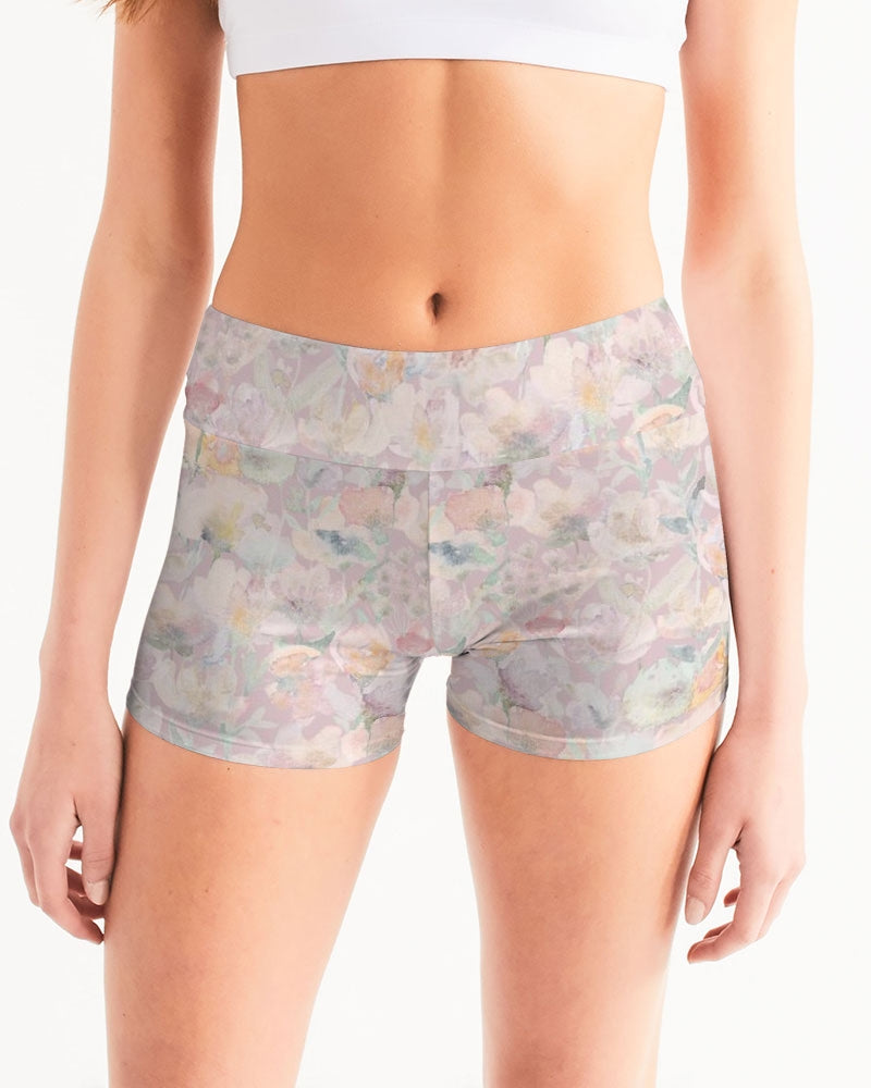 WHISPER FLORAL Women's Mid-Rise Yoga Shorts